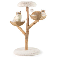 Load image into Gallery viewer, 122 CM Tall Real Wood Branch Kitten Tower with Flower Perch and 2 Wicker Baskets

