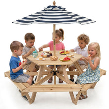Load image into Gallery viewer, 6 Seat Kids Picnic Bench Set with Removable Adjustable Umbrella
