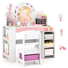 Load image into Gallery viewer, Kids Vanity Desk with Mirror and Open Storage Shelves
