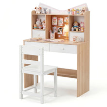Load image into Gallery viewer, Kids Study Desk and Chair Set with Open Shelves and Cork Bulletin Board
