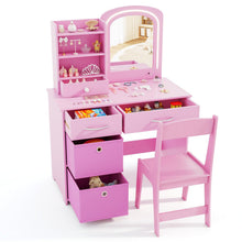 Load image into Gallery viewer, Kids Wooden Girls Dressing Tables with 2-Color LED Lighted Mirror
