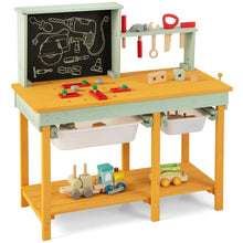 Load image into Gallery viewer, Kids Workbench, Wooden Play Workbench with Chalkboard, Storage Shelf
