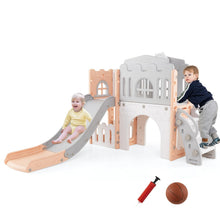 Load image into Gallery viewer, 9 in 1 Toddler Slide L Shaped Kids Slide and Climber Playset with Basketball Hoop
