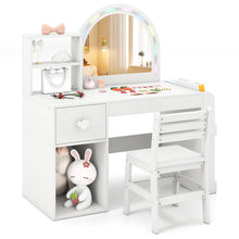 Load image into Gallery viewer, Kids Vanity Table and Chair Set, Children Study Desk with Lighted Mirror
