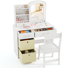 Load image into Gallery viewer, Kids Wooden Girls Dressing Tables with 2-Color LED Lighted Mirror
