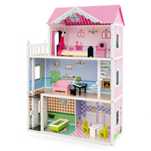 Load image into Gallery viewer, Kids Dollhouse, 3-Storey Wooden Dolls House with 5 Simulated Rooms &amp; Furniture Accessories
