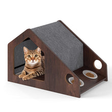 Load image into Gallery viewer, Modern Cat House with Feeder and Detachable Roof with 2 Bowels
