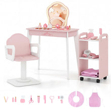 Load image into Gallery viewer, Kids Vanity Set, Girls Dressing Table with Lighted Mirror, Swivel Barber Chair
