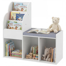 Load image into Gallery viewer, Kids Reading Nook with Bench Wooden Toddler Bookcase with 3 Storage Cubbies
