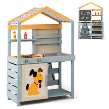 Load image into Gallery viewer, Kids Mud Kitchen, Double-Sided Pretend Play Kitchen Grocery Store with Removable Sink
