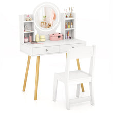 Load image into Gallery viewer, Wooden Girls Dressing Tables with 2-Color LED Lighted Mirror
