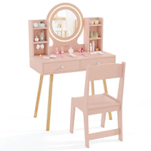 Load image into Gallery viewer, Wooden Girls Dressing Tables with 2-Color LED Lighted Mirror
