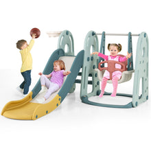 Load image into Gallery viewer, 4-in-1 Green Children Climber and Swing Set with Basketball Hoop
