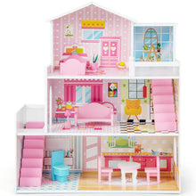 Load image into Gallery viewer, Kids Wooden Dollhouse, 3 Storey DIY Pretend Doll House
