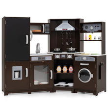 Load image into Gallery viewer, Corner Wooden Play Kitchen with Lights Sounds Toy Kitchen Playset

