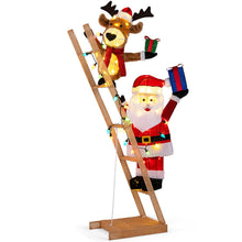 Load image into Gallery viewer, 5.5 Feet Lighted Reindeer and Santa Claus on Ladder 3D Pre-Lit Indoor Outdoor
