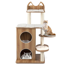 Load image into Gallery viewer, Wooden Cat Tree, 122cm Tall Indoor Cat Tower with 2-floor Condo, Cute Top Perch
