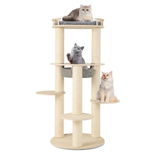 Load image into Gallery viewer, Wooden Cat Tree, 150cm Cat Climbing Tower with Top Padded Perch, Hammock
