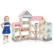 Load image into Gallery viewer, Kids Dollhouse, 3-Storey Wooden Dolls House with 8 Rooms, Stairs, Balcony &amp; 42pcs Furniture Accessories
