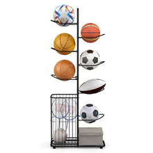 Load image into Gallery viewer, Sports Equipment Organizer Display Rack with Basket and 7-Tier Detachable Stand
