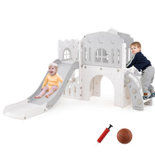 Load image into Gallery viewer, 9 in 1 Toddler Slide L Shaped Kids Slide and Climber Playset with Basketball Hoop
