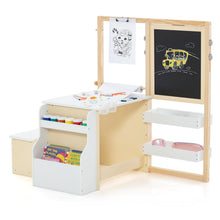 Load image into Gallery viewer, Kids Art Easel Table and Bench Set with Adjustable Easel and Bookshelf
