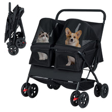 Load image into Gallery viewer, Double Pet Stroller, Foldable Dog Travel Pushchair Cat Buggy with 2 Carriers
