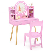 Load image into Gallery viewer, Wooden Girls Dressing Tables with 2-Color LED Lighted Mirror
