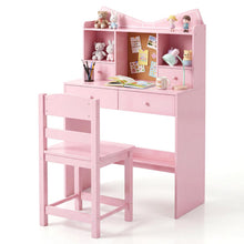 Load image into Gallery viewer, Kids Study Desk and Chair Set with Open Shelves and Cork Bulletin Board
