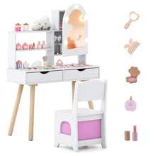 Load image into Gallery viewer, Kids Vanity Set Pretend Play Dressing Table Set with 3-Color Lighting Modes
