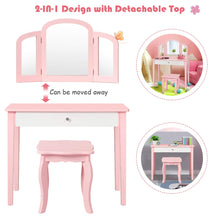 Load image into Gallery viewer, Kids Vanity Table and Stool Set, Wooden Children Dressing Table
