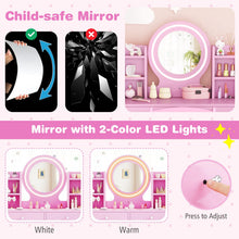 Load image into Gallery viewer, Wooden Girls Dressing Tables with 2-Color LED Lighted Mirror
