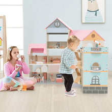 Load image into Gallery viewer, Kids Dollhouse, 3-Storey Wooden Dolls House with 8 Rooms, Stairs, Balcony &amp; 42pcs Furniture Accessories
