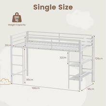 Load image into Gallery viewer, Kids Loft Bed, Metal Single Size Low Loft Bed with Under-Bed Space, Storage Shelves
