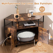 Load image into Gallery viewer, Corner Cat Litter Box Enclosure, Wooden Pet Cabinet Furniture with Open Shelf, 2 Entrances
