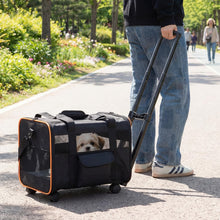 Load image into Gallery viewer, Pet Carrier with Wheels, Foldable Pet Carrier with Telescopic Handle, Shoulder Strap, Washable Pad, Safety Leash
