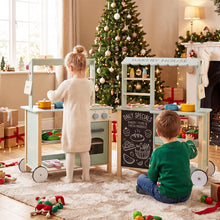 Load image into Gallery viewer, Kids Play Kitchen, Wooden Toy Kitchen with Stoves, Oven, Chalkboard
