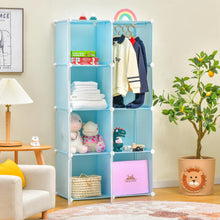 Load image into Gallery viewer, Cartoon Clothes Closet, Portable Kids Wardrobe with Hanging Section( 8 Cubes Space: 74 x 36 x 144cm)
