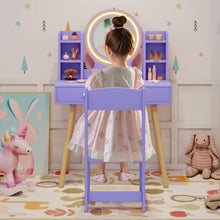 Load image into Gallery viewer, Wooden Girls Dressing Tables with 2-Color LED Lighted Mirror
