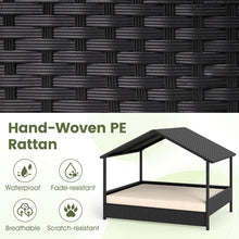 Load image into Gallery viewer, Wicker Dog Bed, Raised Rattan Dogs House with Canopy
