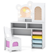 Load image into Gallery viewer, Kids Vanity Set, Girls Dressing Table with 3-Color LED Lights Mirror
