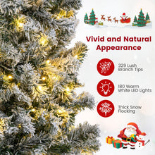 Load image into Gallery viewer, 5ft Pre-lit Snow Flocked Christmas Tree, Hinged Artificial Slim Pencil Xmas Tree with Lights

