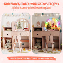 Load image into Gallery viewer, Kids Dressing Table, Girls Vanity Set with Lighted Mirror
