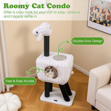 Load image into Gallery viewer, Cat Tree, 110cm Lamb-Shaped Cat Tower with 2-Door Rattan Condo
