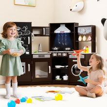 Load image into Gallery viewer, Corner Wooden Play Kitchen with Lights Sounds Toy Kitchen Playset
