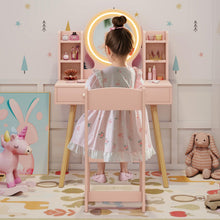 Load image into Gallery viewer, Wooden Girls Dressing Tables with 2-Color LED Lighted Mirror
