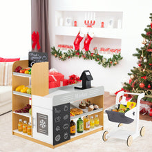 Load image into Gallery viewer, Pretend Play Grocery Store Set with Shopping Cart and 2 Chalkboards
