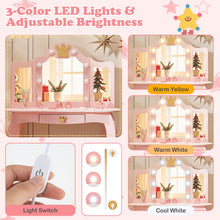 Load image into Gallery viewer, Kids Dressing Table and Stool with 3-Color LED Lighted Tri-fold Mirror
