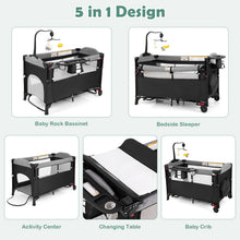 Load image into Gallery viewer, 5-in-1 Baby Bassinet Bedside Sleeper with Diaper Changer and Hanging Toys

