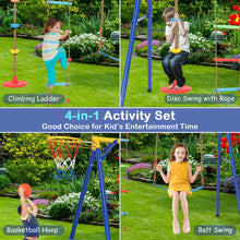 Load image into Gallery viewer, 4 in 1 Metal A-Frame Kids Swing Set with Belt Swing
